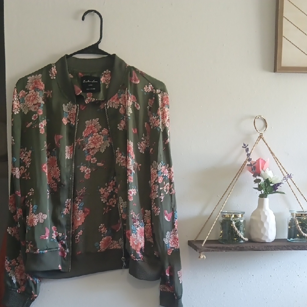 Floral Olive Bomber Jacket